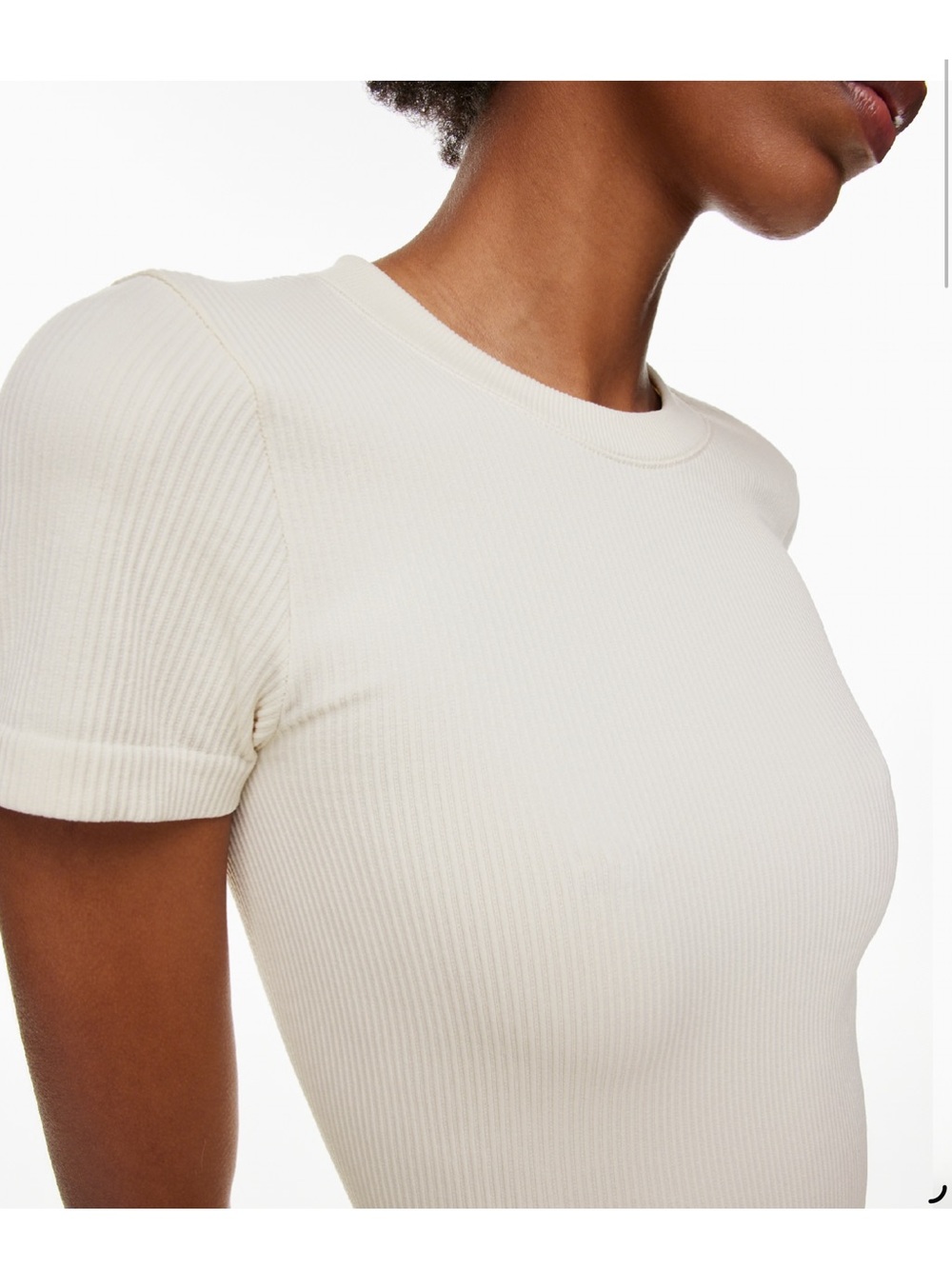Free People Ribbed Short Sleeve Crewneck Top - Cream